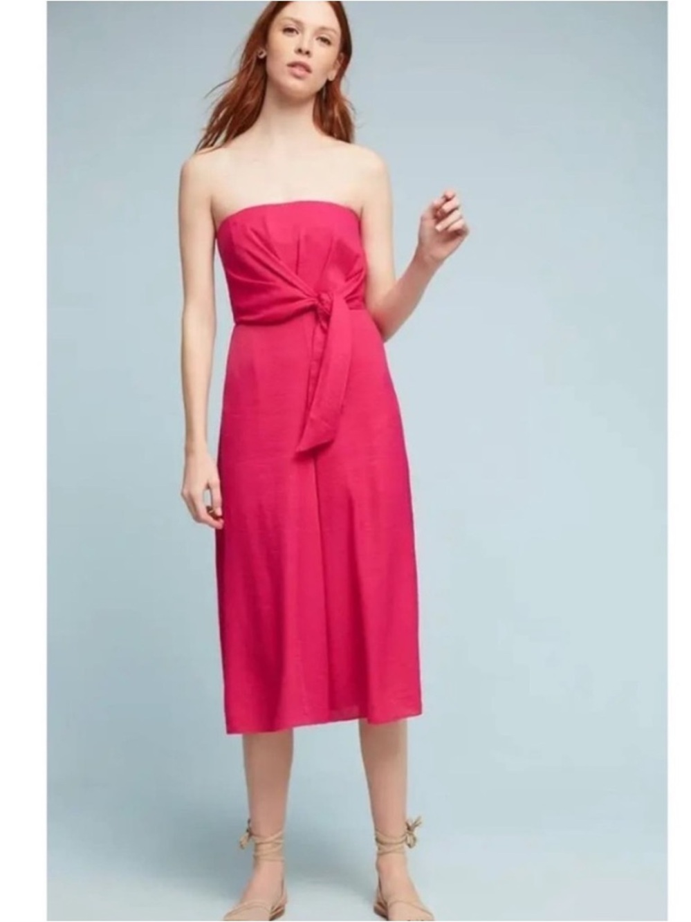 Anthropologie Maeve Brin Cropped Wide Leg Rose Pink Strapless Jumpsuit Sz 8
